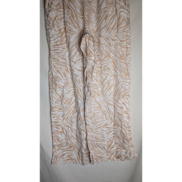 Nicole Miller Womens Zebra Animal Print Wide Leg Pants Sz S Linen White beige - Picture 3 of 6